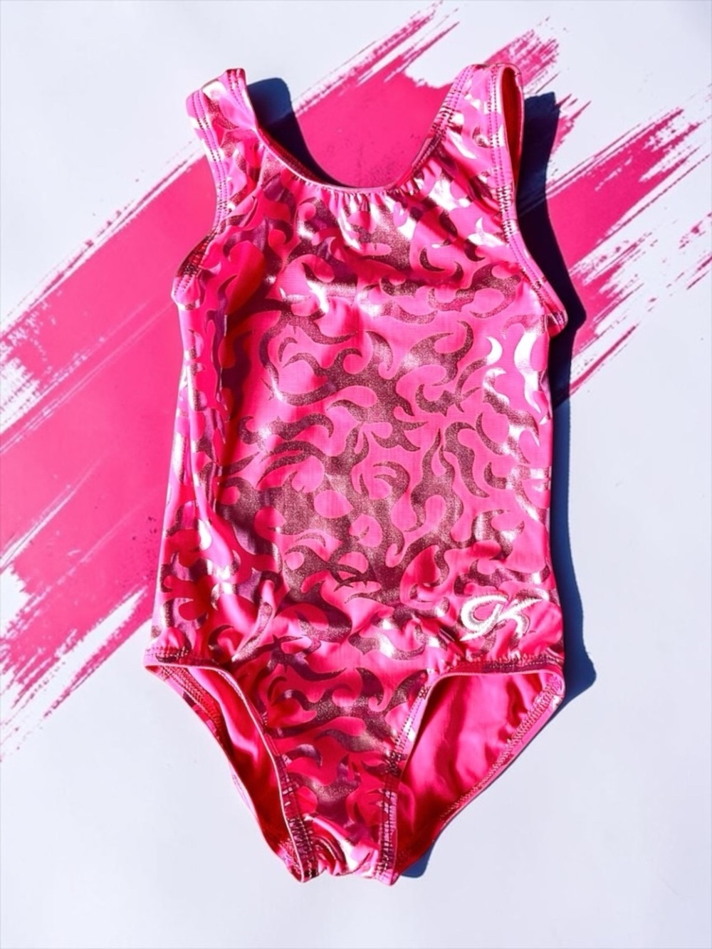 GK Elite Pink Silver Metallic Flame Leotard Child CXS 2017